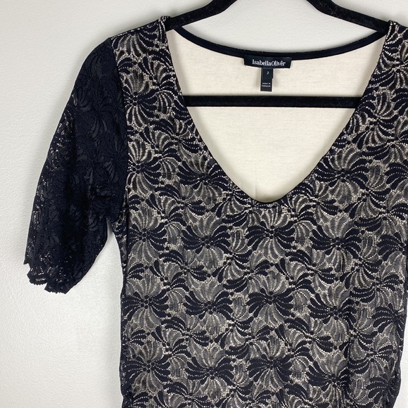 Isabella Oliver Lace Maternity Dress Black 2 Short Sleeve - Picture 2 of 8